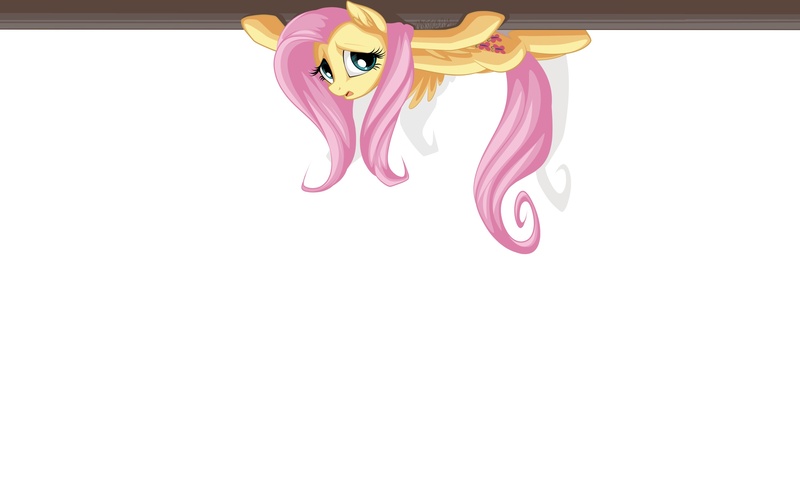 Size: 2560x1600 | Tagged: artist:mysticalpha, derpibooru import, fluttershy, fourth wall, frown, hiding, open mouth, safe, scene parody, solo, the cutie map, upside down, wallpaper, worried