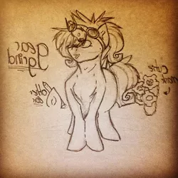Size: 960x960 | Tagged: artist:xxrainbowdubstepxx, derpibooru import, goggles, monochrome, oc, oc:gear grind, safe, solo, traditional art, unofficial characters only