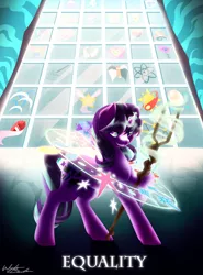 Size: 1996x2698 | Tagged: artist:fuyusfox, cutie mark vault, derpibooru import, magic circle, s5 starlight, safe, solo, staff, staff of sameness, starlight glimmer, the cutie map