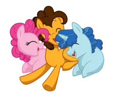 Size: 979x816 | Tagged: safe, artist:guzzlord, artist:sugarfate, derpibooru import, cheese sandwich, party favor, pinkie pie, earth pony, pony, unicorn, bisexual, cheesefavor, cheesepie, cuddling, cute, diacheeses, diapinkes, eyes closed, favorbetes, female, gay, male, ot3, party pony, party trio, partycheesepie, partypie, pinkie pie gets all the stallions, polyamory, prone, shipping, simple background, snuggling, straight, transparent background