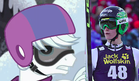 Size: 443x260 | Tagged: comparison, derpibooru import, double diamond, goggles, helmet, human, irl, irl human, peter prevc, photo, safe, skiing, ski jumping, slovenia, the cutie map