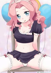 Size: 595x842 | Tagged: adorasexy, artist:piripaints, belly button, breasts, cleavage, clothes, cute, derpibooru import, female, frilly underwear, human, humanized, maid, midriff, panties, pinkie pie, sexy, skirt, solo, solo female, suggestive, underwear, upskirt, white underwear