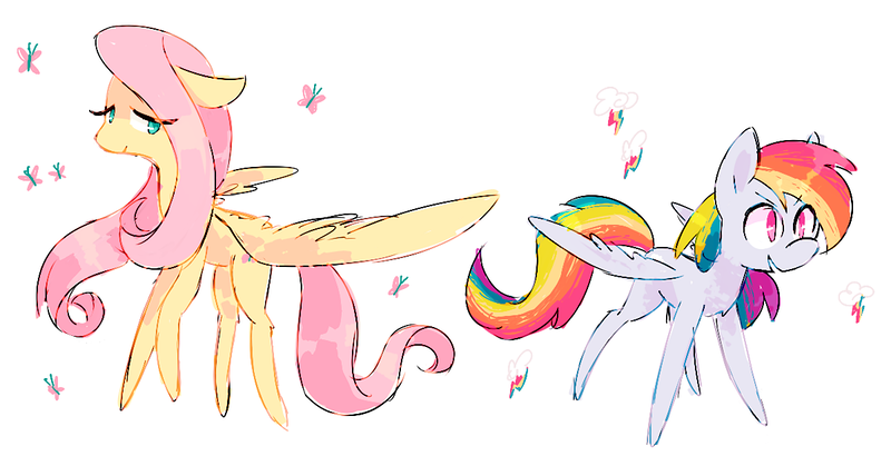 Size: 1200x615 | Tagged: alternate design, artist:lillynya, derpibooru import, fluttershy, rainbow dash, safe, skinny