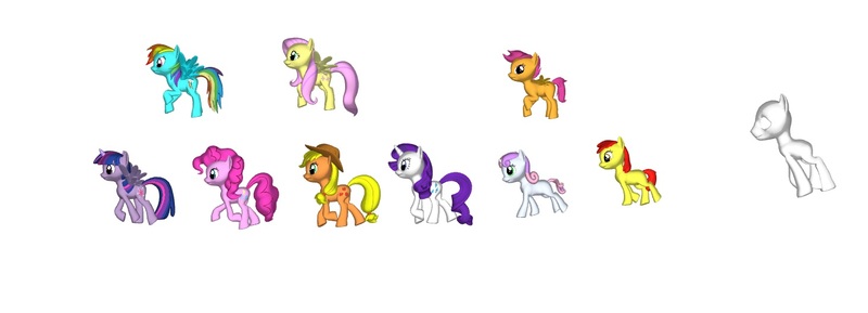 Size: 1461x528 | Tagged: safe, derpibooru import, apple bloom, applejack, fluttershy, pinkie pie, rainbow dash, rarity, scootaloo, sweetie belle, twilight sparkle, twilight sparkle (alicorn), oc, oc:anonymous, alicorn, pony, 3d, 3d pony creator, cutie mark crusaders, female, mane six, mare