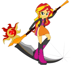 Size: 1440x1301 | Tagged: safe, artist:algoorthviking, derpibooru import, sunset shimmer, equestria girls, awesome, badass, clothes, scythe