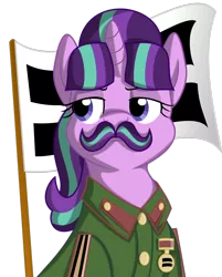 Size: 1024x1272 | Tagged: safe, artist:spinoffjoe, derpibooru import, starlight glimmer, ponified, pony, unicorn, the cutie map, clothes, communism, facial hair, flag, josef stalin, moustache, parody, stalin glimmer, stalinstache, uniform