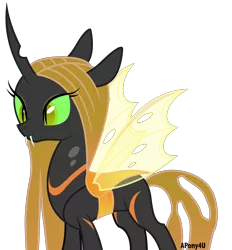 Size: 3274x3524 | Tagged: artist:apony4u, changeling, changeling oc, changeling queen, changeling queen oc, derpibooru import, female, oc, oc:ambrosia, safe, simple background, solo, transparent background, unofficial characters only, vector, yellow changeling