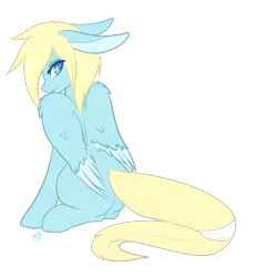 Size: 1200x1200 | Tagged: safe, artist:lodidah, derpibooru import, oc, unofficial characters only, pegasus, pony, adoptable, blank flank, colored pupils, female, floppy ears, freckles, looking at you, looking back, looking back at you, mare, simple background, sitting, solo, transparent background, wing fluff