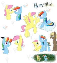 Size: 3805x4200 | Tagged: artist:yaaaco, butterdash, butterscotch, derpibooru import, dumbbell, dumb belle, female, fluttershy, half r63 shipping, male, rainbow dash, rule 63, safe, shipping, straight
