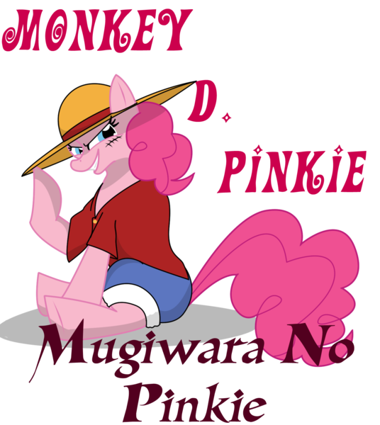 Size: 1475x1650 | Tagged: artist:killkatt, clothes, derpibooru import, monkey d luffy, one piece, parody, pinkie pie, safe, simple background, solo, text, transparent background