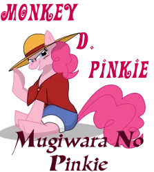 Size: 1475x1650 | Tagged: artist:killkatt, clothes, derpibooru import, monkey d luffy, one piece, parody, pinkie pie, safe, simple background, solo, text, transparent background