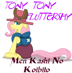 Size: 1649x1675 | Tagged: artist:killkatt, clothes, derpibooru import, fluttershy, one piece, parody, safe, simple background, solo, text, tony tony chopper, transparent background