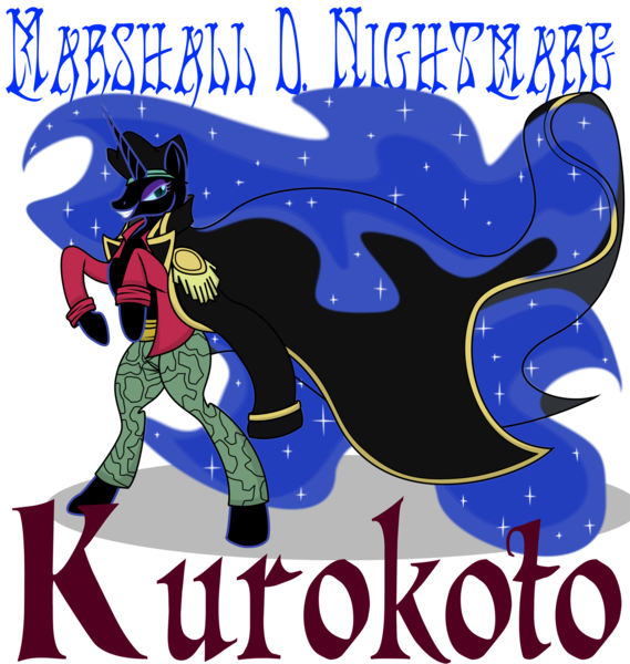 Artist Killkatt Bipedal Blackbeard Clothes Derpibooru Import Marshall D Teach Nightmare Moon One Piece Parody Pony Safe Simple Background Solo Text Transparent Background Twibooru