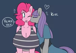 Size: 1280x907 | Tagged: anthro, artist:somescrub, big breasts, breasts, busty pinkie pie, cleavage, derpibooru import, female, huge breasts, hugtastic pinkie pie, kissing, kiss on the cheek, maud pie, pinkie pie, suggestive, tumblr