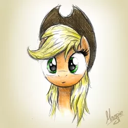 Size: 538x538 | Tagged: safe, artist:theflyingmagpie, derpibooru import, applejack, earth pony, pony, bust, female, full face view, hat, looking at you, mare, portrait, solo