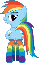 Size: 5909x9239 | Tagged: absurd resolution, artist:mrcabezon, bedroom eyes, clothes, derpibooru import, featureless crotch, female, plot, rainbow dash, rainbow socks, show accurate, simple background, socks, solo, solo female, striped socks, suggestive, transparent background, vector