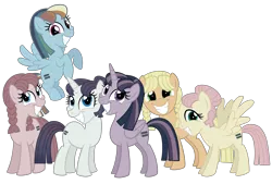 Size: 5976x4032 | Tagged: safe, artist:thecheeseburger, derpibooru import, applejack, fluttershy, pinkie pie, rainbow dash, rarity, twilight sparkle, twilight sparkle (alicorn), alicorn, pony, the cutie map, absurd resolution, alternate hairstyle, bad end, brainwashing, creepy, equalized, equestria is doomed, female, mane six, mare, nightmare fuel, pigtails, simple background, stepford smiler, this will end in communism, transparent background, vector, xk-class end-of-the-world scenario