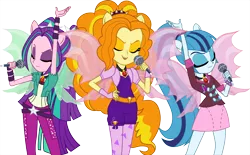 Size: 4830x3000 | Tagged: safe, artist:theshadowstone, derpibooru import, adagio dazzle, aria blaze, sonata dusk, equestria girls, rainbow rocks, fin wings, microphone, ponied up, simple background, the dazzlings, transparent background, vector, wings