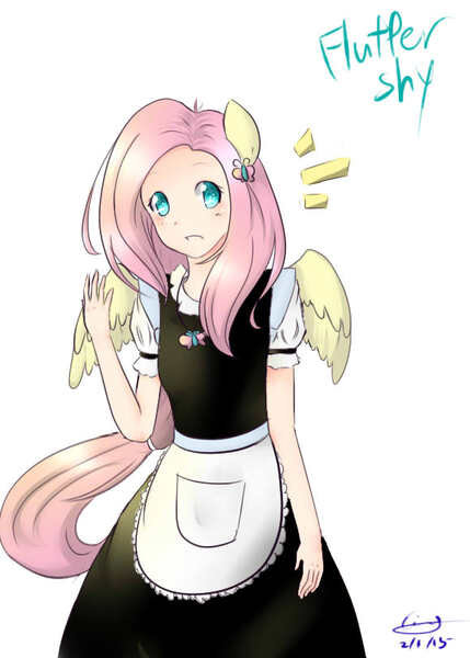 Size: 580x811 | Tagged: safe, artist:sugarroe, derpibooru import, fluttershy, human, eared humanization, humanized, pixiv, solo, winged humanization