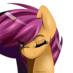 Size: 1800x1800 | Tagged: safe, artist:chocolateponi, derpibooru import, scootaloo, portrait, simple background, solo, transparent background, wink