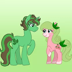 Size: 4000x4000 | Tagged: safe, artist:princess-madeleine, derpibooru import, oc, oc:birch baywood, oc:sweet strawberry, unofficial characters only, earth pony, pony, unicorn, couple, cutie mark, love