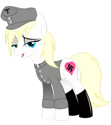 Size: 1024x1154 | Tagged: safe, artist:kapitanazot, derpibooru import, oc, oc:aryanne, unofficial characters only, earth pony, pony, bedroom eyes, boots, clothes, female, hat, heart, looking at you, nazi, open mouth, shirt, simple background, solo, swastika, transparent background, uniform