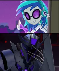 Size: 477x572 | Tagged: safe, derpibooru import, edit, edited screencap, screencap, vinyl scratch, equestria girls, rainbow rocks, exploitable meme, meme, pregnancy test, soundscratch, soundwave, transformers, transformers prime