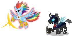 Size: 4431x2262 | Tagged: artist:thunderelemental, changeling, derpibooru import, element of loyalty, oc, oc:glitterwing, rainbow dash, safe, simple background, transparent background, vector