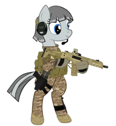 Size: 1084x1173 | Tagged: safe, artist:orang111, derpibooru import, oc, oc:chrome berry, unofficial characters only, pony, adaptive combat rifle, assault rifle, bipedal, bushmaster acr, camouflage, clothes, digital camouflage, eotech, gun, headset, magpul masada, military, military uniform, simple background, solo, transparent background, uniform