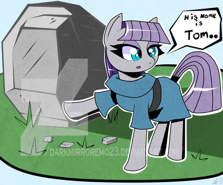 Size: 2400x2000 | Tagged: safe, artist:darkmirroremo23, derpibooru import, maud pie, tom, :o, pointing, solo