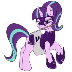 Size: 533x532 | Tagged: safe, artist:lulubell, derpibooru import, starlight glimmer, pony, unicorn, armor, ear piercing, earring, equal cutie mark, female, flag, jewelry, lidded eyes, mare, mouth hold, piercing, simple background, solo, transparent background