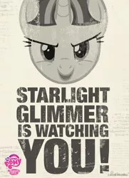 Size: 695x960 | Tagged: 1984, big brother, big brother is watching, derpibooru import, my little pony logo, official, parody, poster, propaganda, safe, solo, starlight glimmer, the cutie map