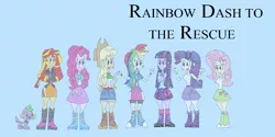 Size: 5041x2529 | Tagged: safe, artist:hunterxcolleen, derpibooru import, applejack, fluttershy, pinkie pie, rainbow dash, rarity, spike, sunset shimmer, twilight sparkle, twilight sparkle (alicorn), dog, equestria girls, chapter image, humane seven, humanized, parody, spike the dog, the adventures of brer rabbit, the adventures of rainbow dash