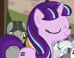 Size: 1281x1021 | Tagged: safe, derpibooru import, screencap, double diamond, starlight glimmer, pony, unicorn, the cutie map, cute, equal cutie mark, eyes closed, female, glimmerbetes, mare, s5 starlight, smiling, solo, when she smiles