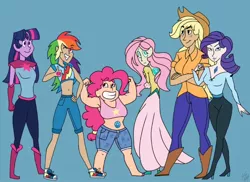 Size: 768x560 | Tagged: applejack, artist:psponyartist, belly button, boots, clothes, crossover, derpibooru import, fluttershy, human, humanized, long skirt, mane six, midriff, pinkie pie, rainbow dash, rarity, safe, shoes, simple background, skirt, steven universe, twilight sparkle