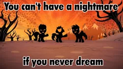 Size: 800x450 | Tagged: derpibooru import, image macro, in our town, lesson zero, meme, nightmare fuel, safe, silhouette, the cutie map, trio, you can't have a nightmare if you never dream