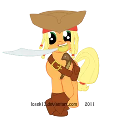 Size: 894x894 | Tagged: applejack, artist:losek13, cutlass, derpibooru import, flintlock, jack sparrow, mouth hold, pirate, pirates of the caribbean, pun, safe, solo, sword