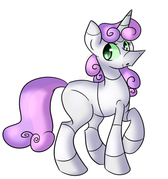 Size: 540x576 | Tagged: safe, artist:woogiegirl, derpibooru import, sweetie belle, pony, robot, unicorn, female, filly, foal, hooves, horn, raised hoof, simple background, solo, sweetie bot, transparent background