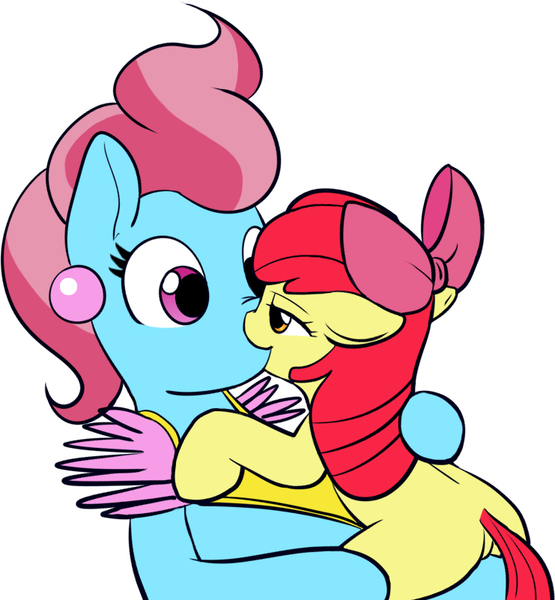 Size: 741x801 | Tagged: safe, artist:mcsadat, derpibooru import, apple bloom, cup cake, earth pony, pony, applecake, crack shipping, cupbloom, female, filly, foaldom, infidelity, kissing, lesbian, mare, mare on filly