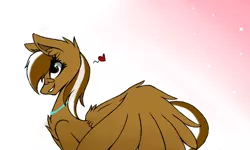 Size: 600x360 | Tagged: safe, artist:kshame, derpibooru import, oc, oc:yoshi ringo, unofficial characters only, pegasus, pony, bedroom eyes, chest fluff, cute, fluffy, glasses, grin, heart, looking at you, necklace, pearl, rule 63, smiling, solo, wing fluff