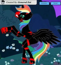 Size: 565x600 | Tagged: safe, derpibooru import, oc, oc:leggy mcedge, unofficial characters only, alicorn, pony, pony creator, alicorn oc, anatomical horror, anatomically incorrect, donut steel, edgy, rainbow hair, reading, rearing, red and black oc, solo, wtf