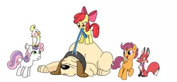 Size: 1500x700 | Tagged: apple bloom, artist:madmax, bird, cutie mark crusaders, derpibooru import, dog, fox, pet, safe, scootaloo, sweetie belle