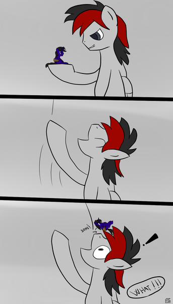 Size: 900x1575 | Tagged: safe, artist:teb, derpibooru import, oc, unofficial characters only, pegasus, pony, unicorn, bondage, comic, dialogue, imminent vore, micro, throwing