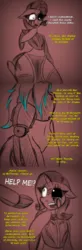 Size: 595x1818 | Tagged: semi-grimdark, artist:lil miss jay, derpibooru import, applejack, rarity, anthro, ask lil miss rarity, lil-miss rarity, aj the huntress, amputee, clothes, crying, dress, fishnets, glow, glowing mane, prosthetic leg, prosthetic limb, prosthetics, running makeup, scar, tumblr