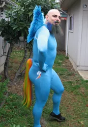 Size: 600x868 | Tagged: badass, beard, brony, cosplay, derpibooru import, friendship is manly, human, human exhibitionism, irl, irl human, my little pony, photo, rainbow dash, real, safe, wat, why