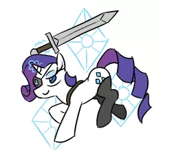 Size: 733x659 | Tagged: alternate universe, artist:jargon scott, clothes, cutie mark, derpibooru import, eyepatch, levitation, lidded eyes, magic, magic aura, rarity, safe, socks, solo, stockings, sword, sword rara, telekinesis, weapon