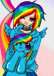 Size: 1127x1582 | Tagged: artist:danielle-chan, derpibooru import, filly, hair over one eye, human, humanized, human ponidox, rainbow dash, safe, solo, younger