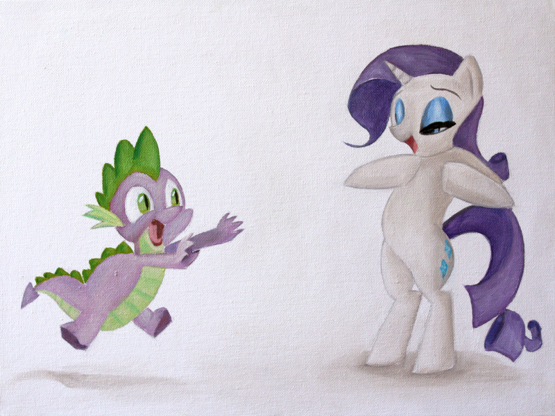 Size: 4191x3143 | Tagged: safe, artist:1wissam1, derpibooru import, rarity, spike, pony, bipedal, female, male, shipping, sparity, straight, traditional art