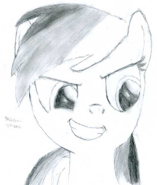 Size: 654x771 | Tagged: artist:drchrisman, derpibooru import, grayscale, monochrome, rainbow dash, safe, solo, traditional art