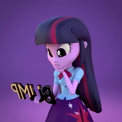 Size: 1000x1000 | Tagged: safe, artist:3d thread, artist:creatorofpony, derpibooru import, twilight sparkle, equestria girls, /mlp/, 3d, 3d model, blender, bump, chin scratch, clothes, curiosity, curious, observer, shirt, skirt, solo